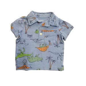 Carters 3M Baby Boys Blue Dinosaur Print Polo Shirt With Chest Pocket